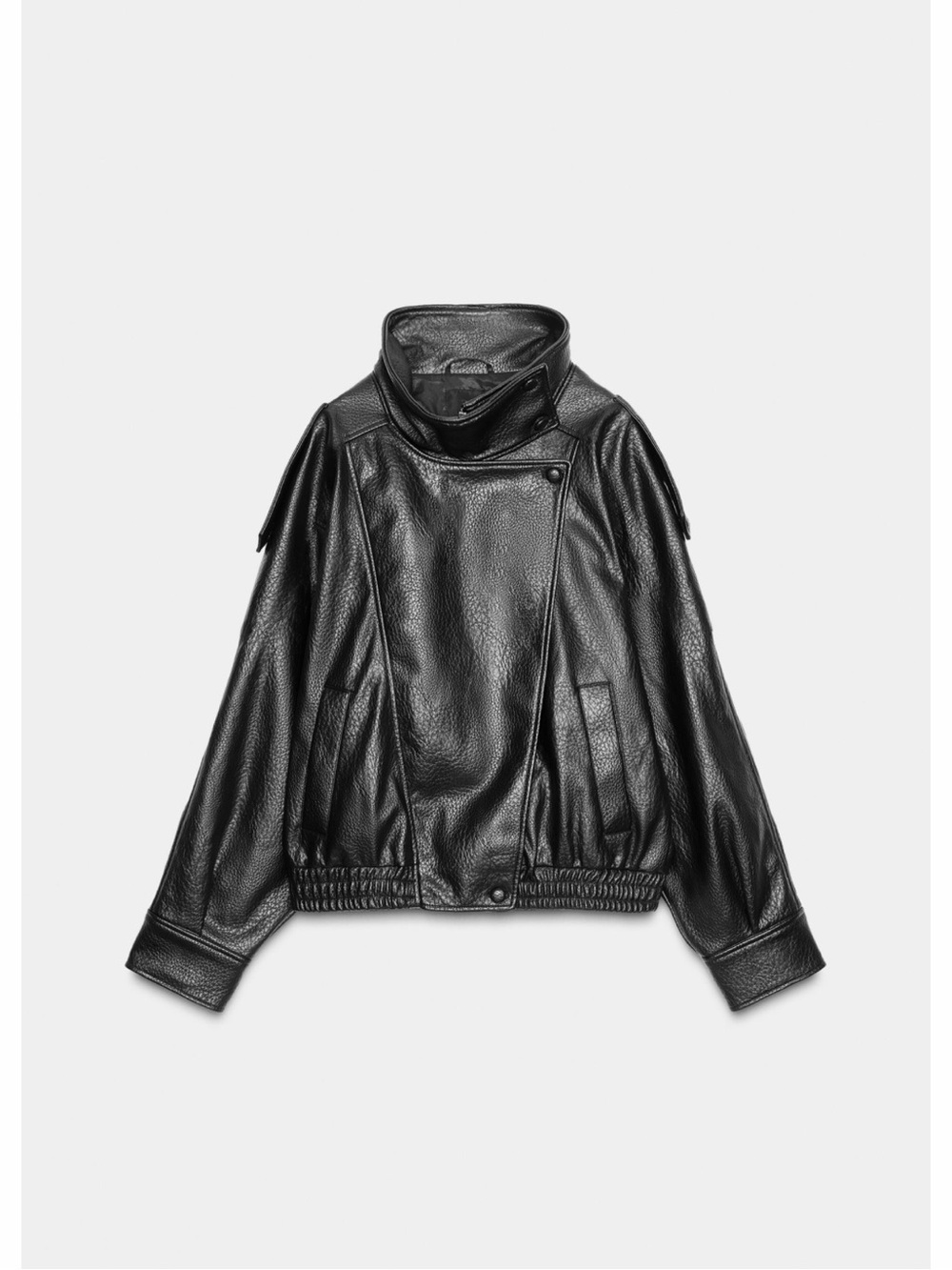Zara Black Faux Leather High-Neck Bomber Jacket